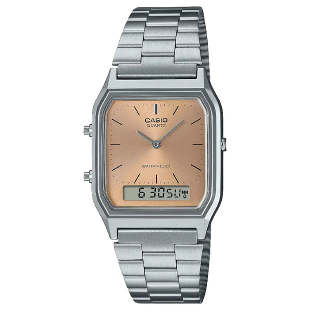 Casio Analog-Digital AQ-230A-4AMQYDF Rose Gold Dial Stainless Steel Unisex Watch