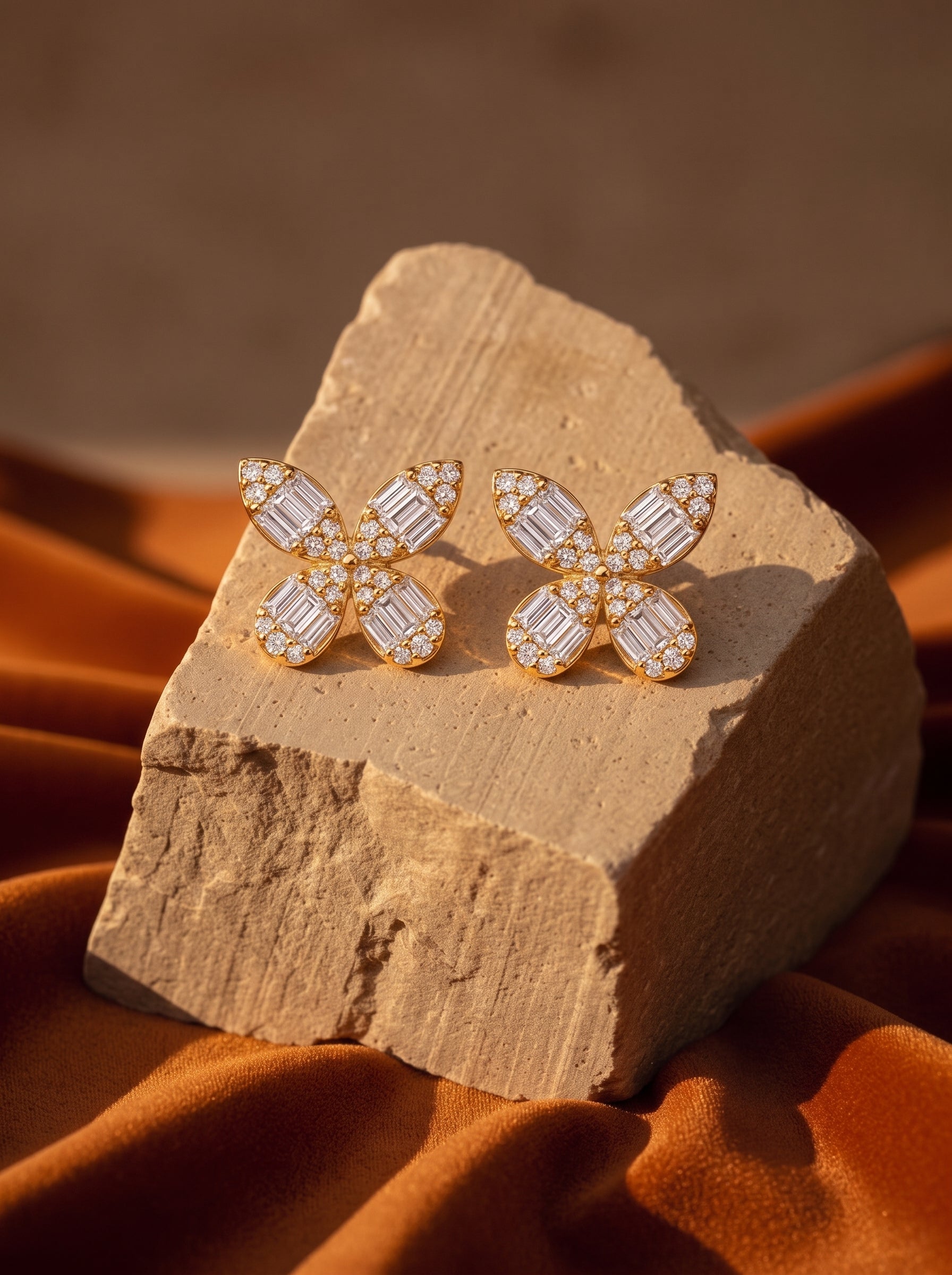 Enchanted Baguette Diamond Butterfly Earrings