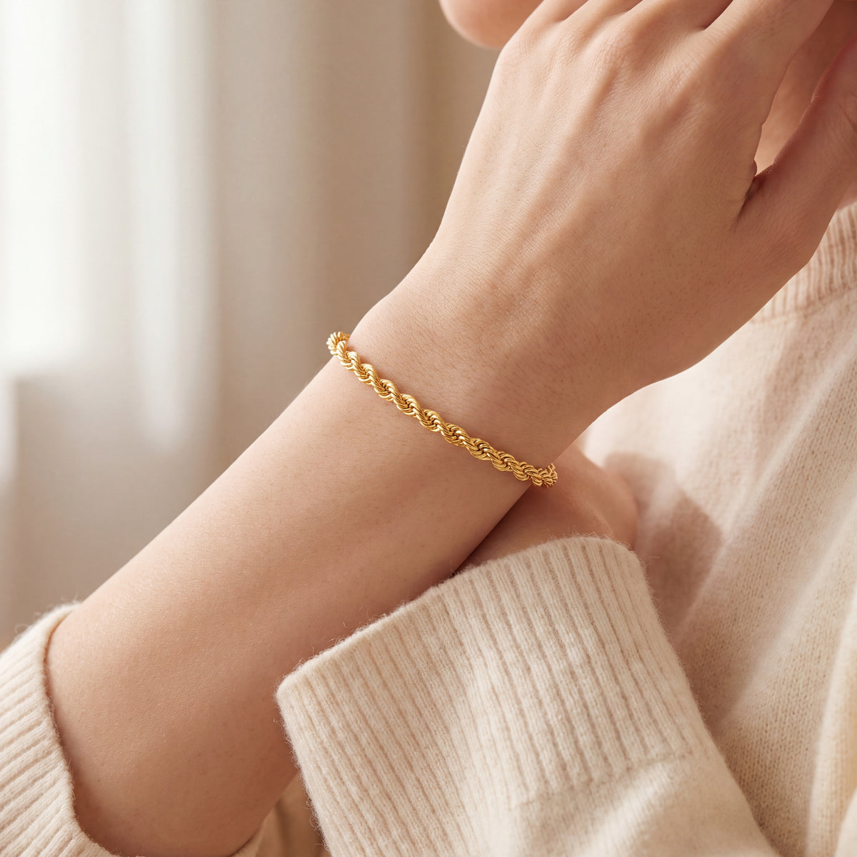 The Riviera Yellow Gold Twisted Rope Chain Bracelet