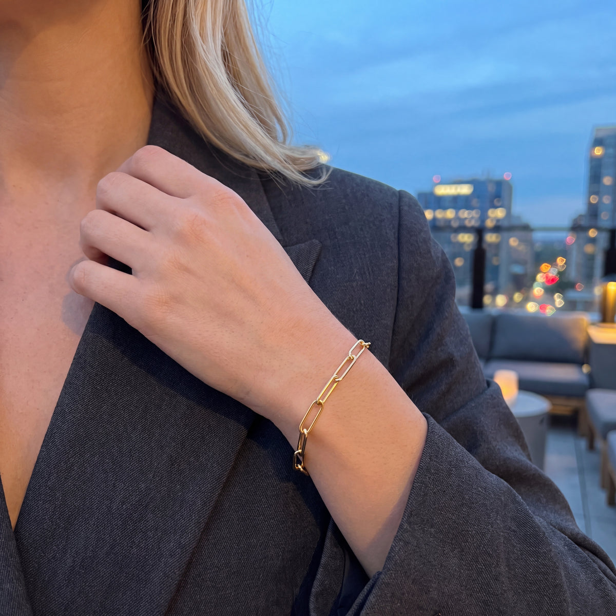 Modern Yellow Gold Paperclip Link Bracelet – Elongated Cable Chain