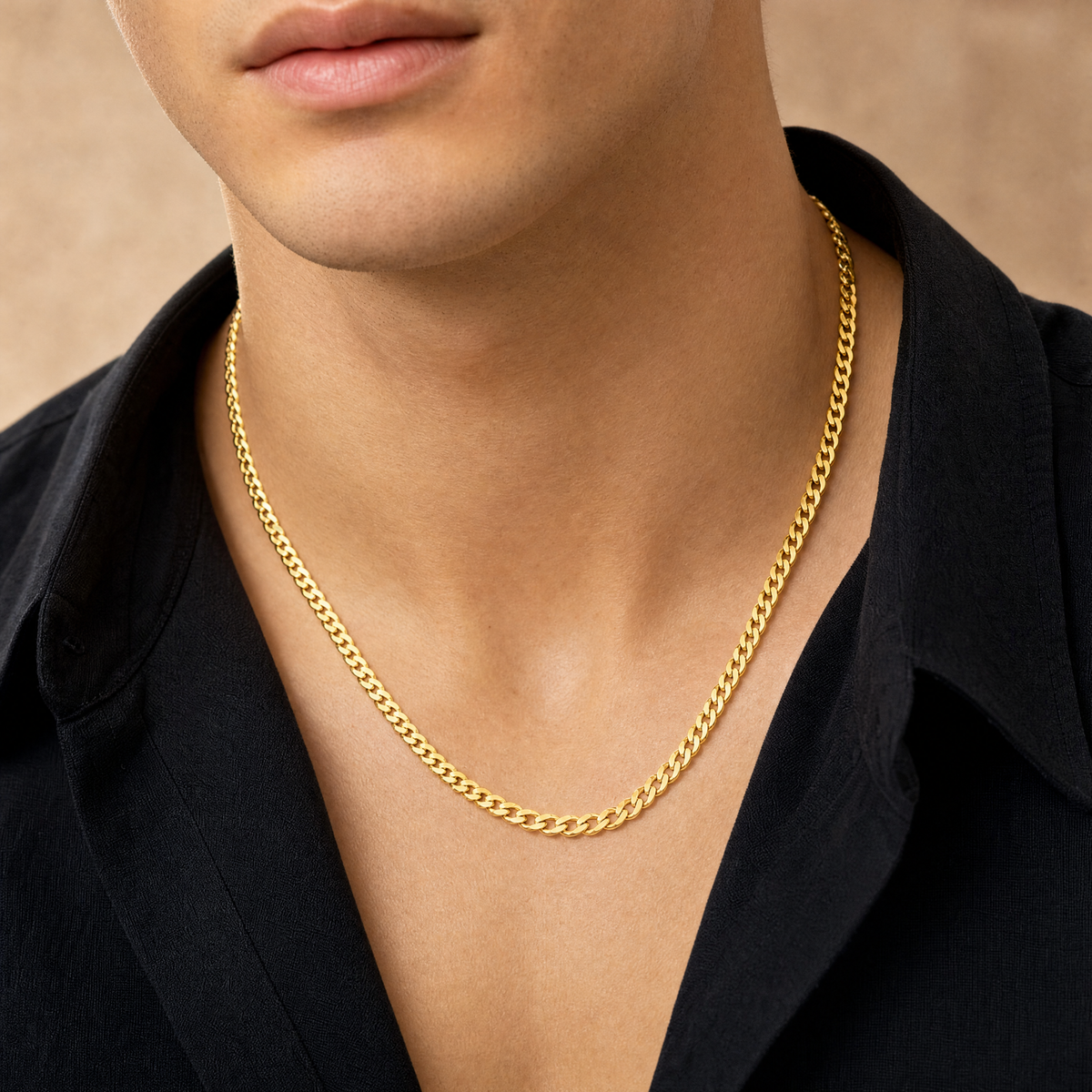 Polished Beveled Yellow Gold Curb Link Chain