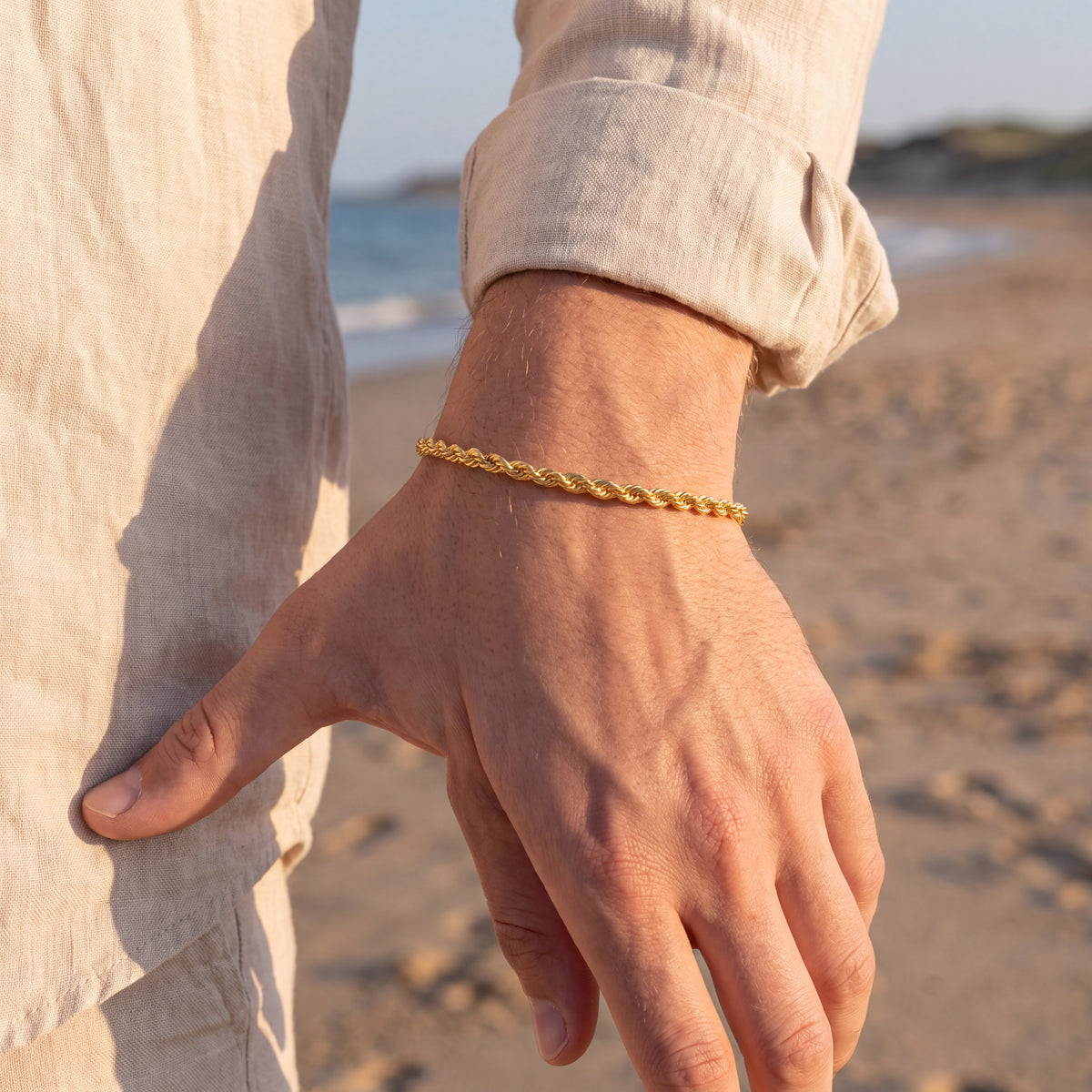 The Riviera Yellow Gold Twisted Rope Chain Bracelet