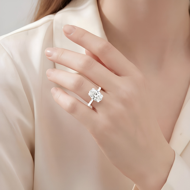 18K White Gold Oval Lab-Grown Diamond Solitaire Ring – 4.00ct.