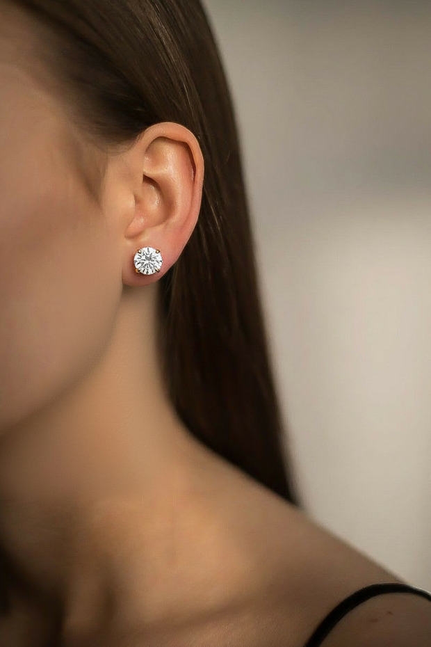 18K Yellow Gold Round Lab-Grown Diamond Stud Earrings – 2.10ct.