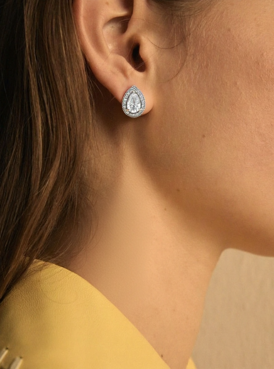 18K White Gold Pear Halo Lab-Grown Diamond Stud Earrings – 1.20ct.