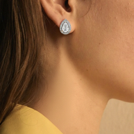 18K White Gold Pear Halo Lab-Grown Diamond Stud Earrings – 1.20ct.