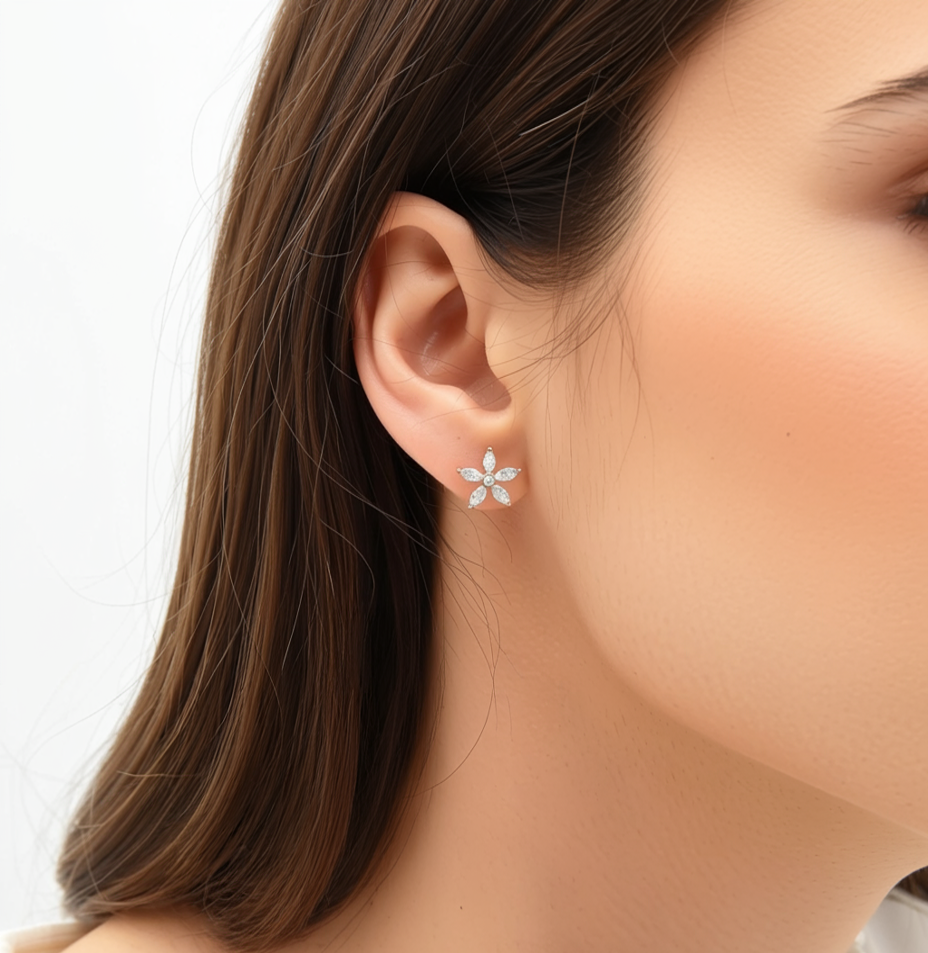 18K Yellow Gold Floral Marquise Lab-Grown Diamond Stud Earrings – 0.90ct.