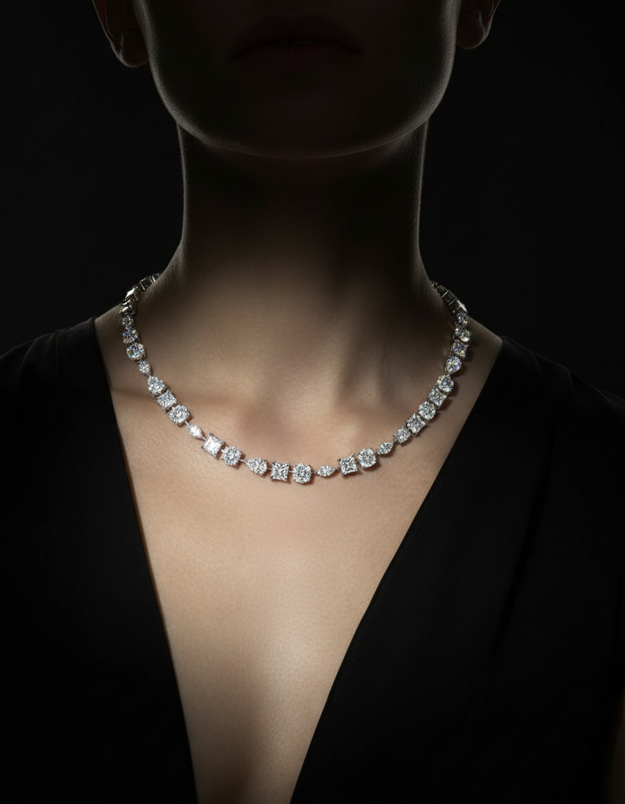 18K White Gold Multi-Shape Lab-Grown Diamond Necklace – 16.90ct.
