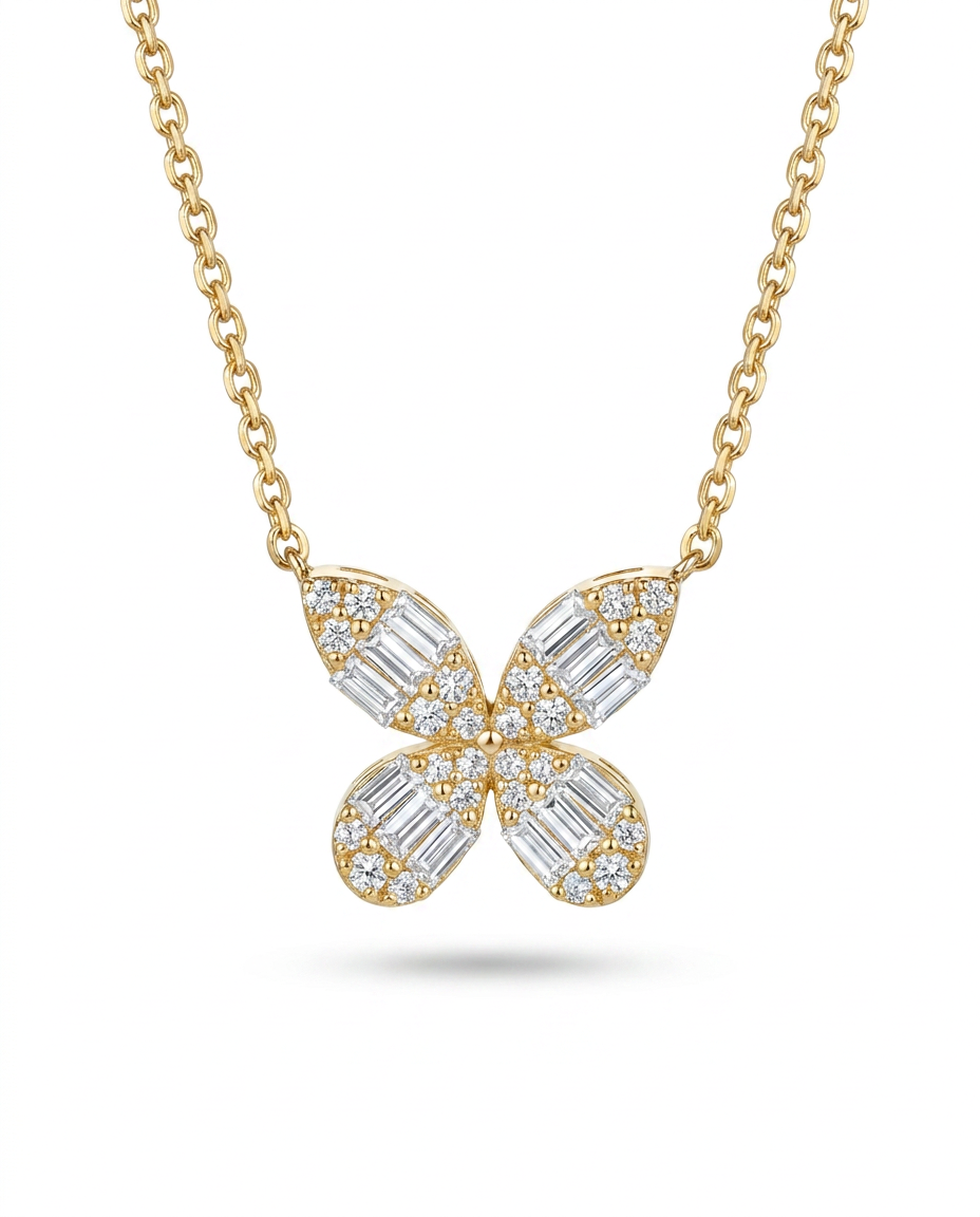 Enchanted Baguette Diamond Butterfly Necklace