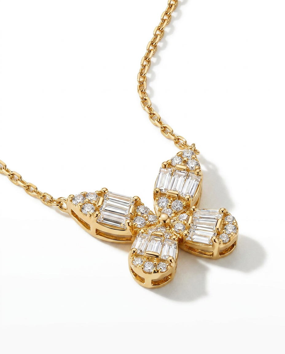 Enchanted Baguette Diamond Butterfly Necklace