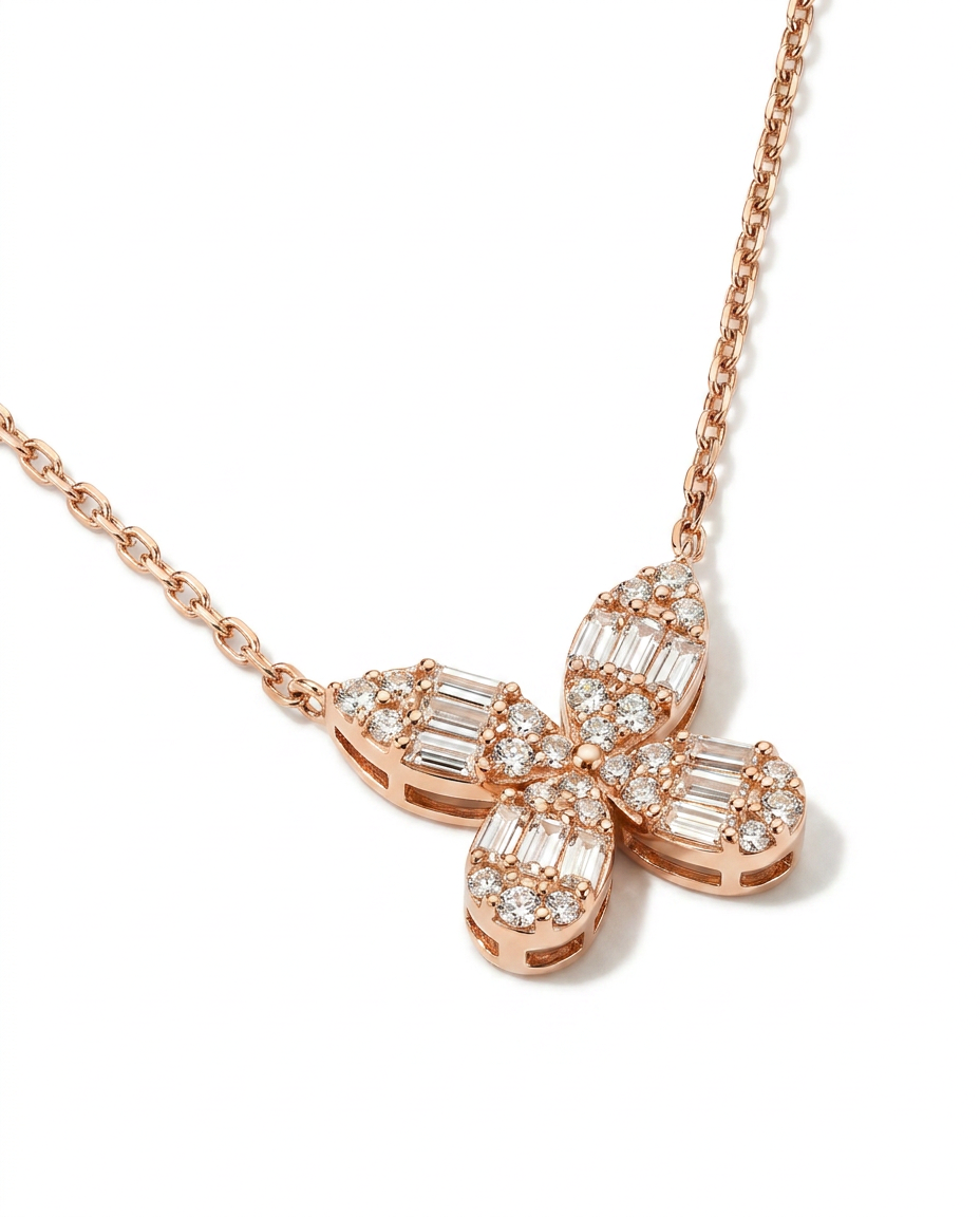 Enchanted Baguette Diamond Butterfly Necklace