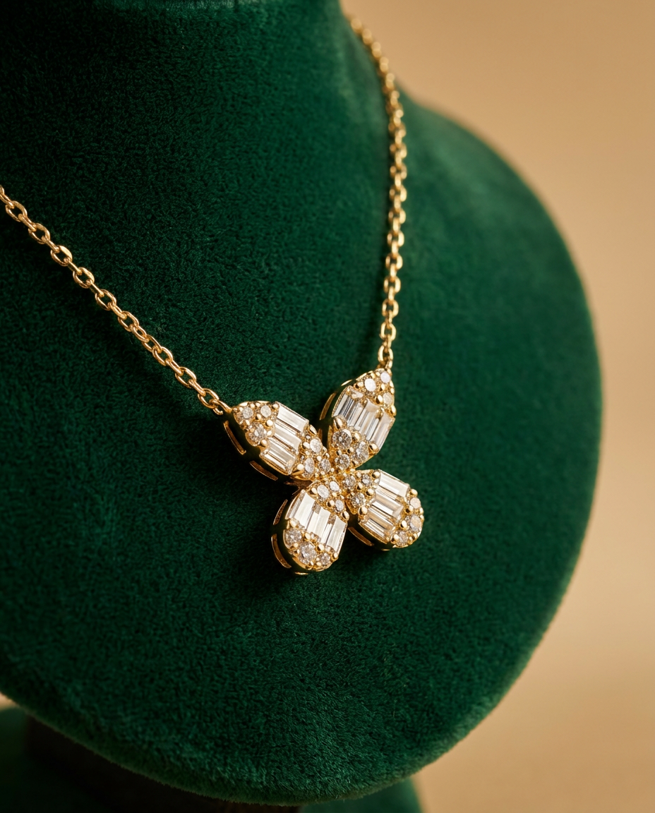 Enchanted Baguette Diamond Butterfly Necklace