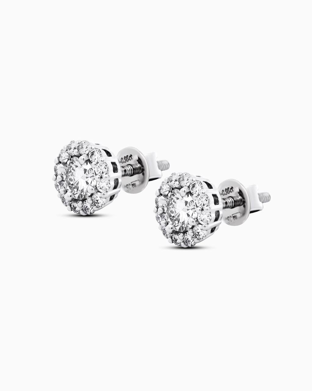18K White Gold Diamond Cluster Stud Earrings – 0.90ct.