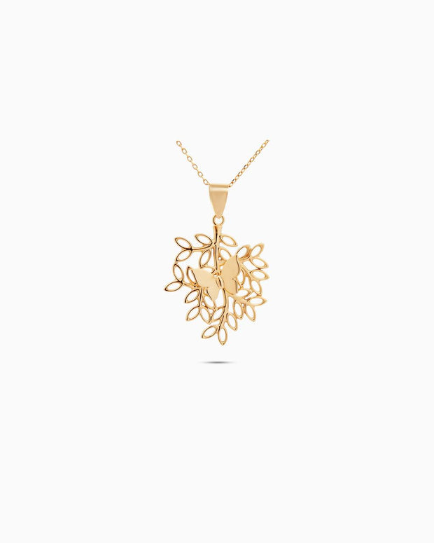 18K Gold Butterfly Leaf Pendant