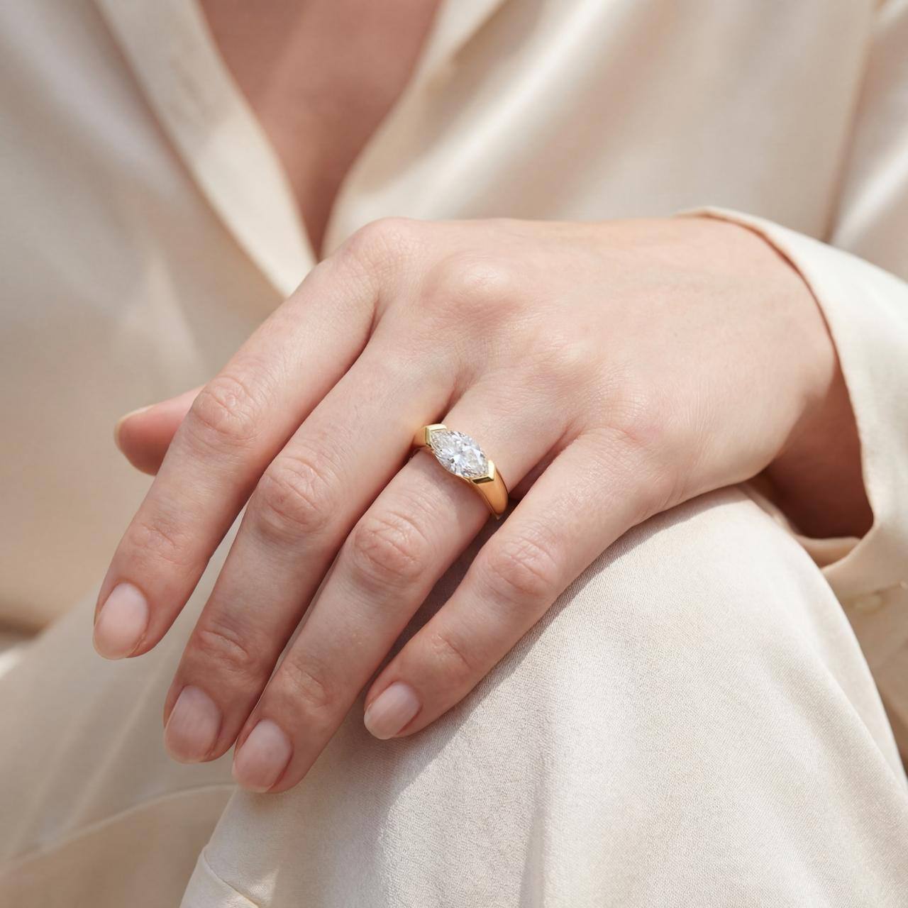 18K Yellow Gold East-West Marquise Lab-Grown Diamond Ring – 1.50ct.