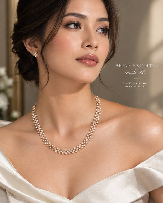 Lab-Grown Diamond Lattice Necklace with Honeycomb Chain in 18K Gold