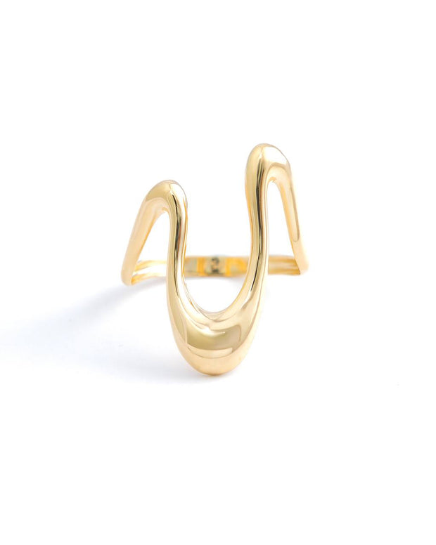 Abstract Sculptural 18K Yellow Gold Statement Ring