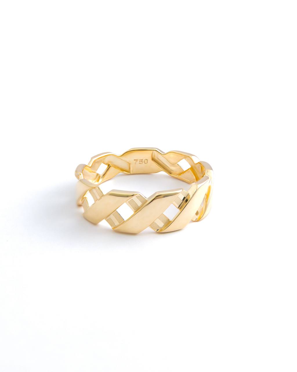 Woven Link 18K Yellow Gold Band Ring
