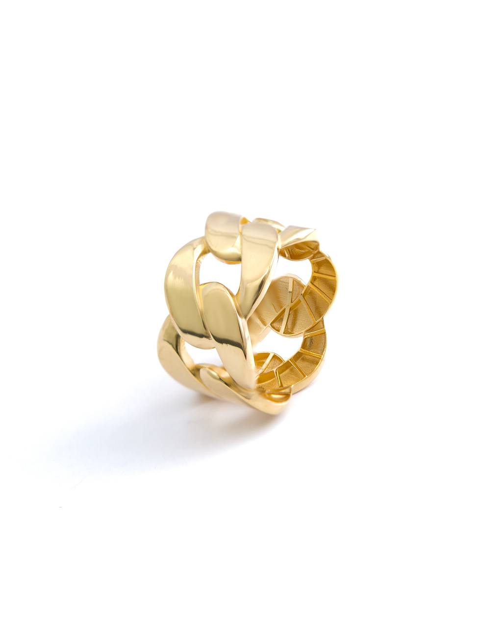 Polished 18K Yellow Gold Chain Link Band Ring