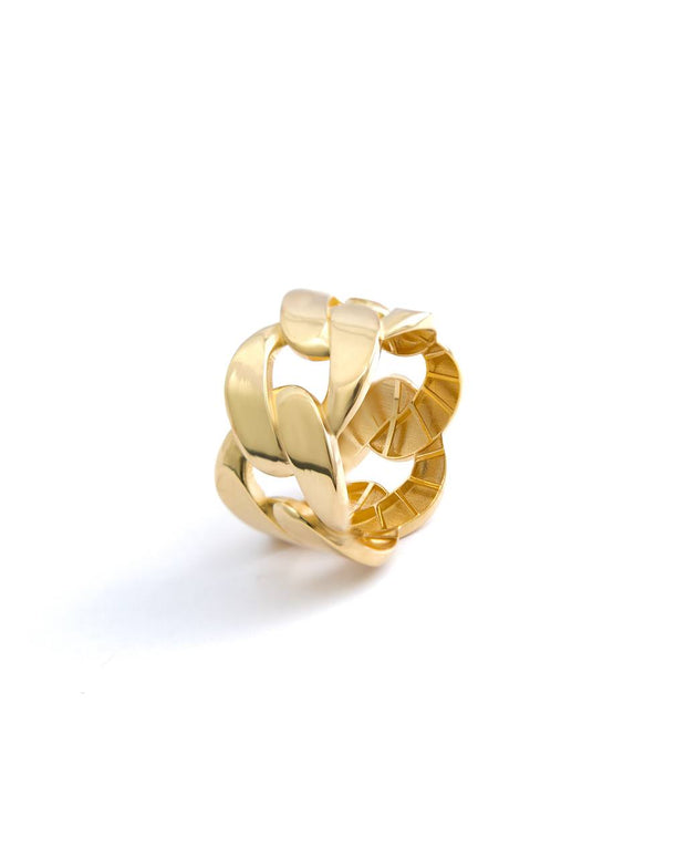Polished 18K Yellow Gold Chain Link Band Ring