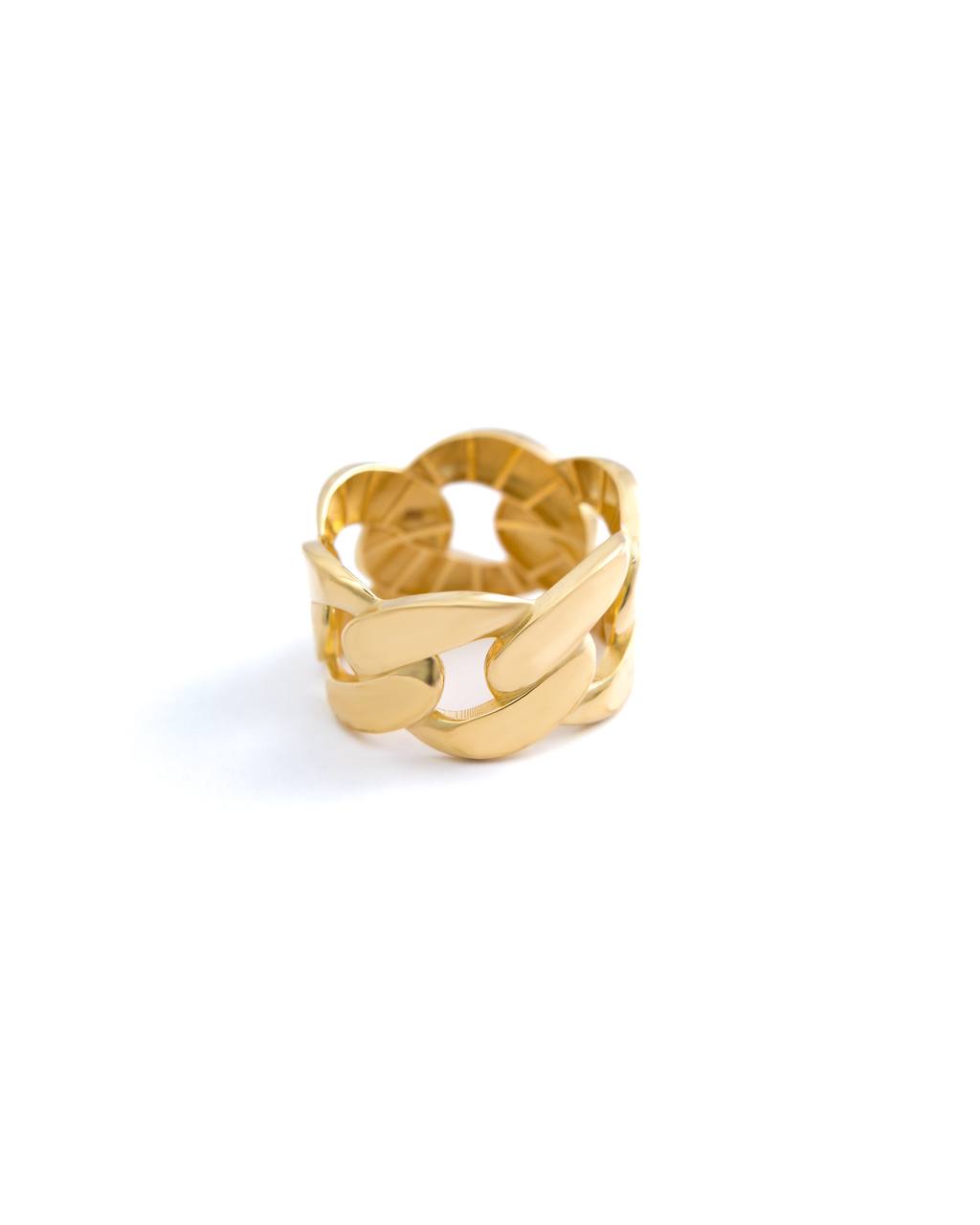 Polished 18K Yellow Gold Chain Link Band Ring