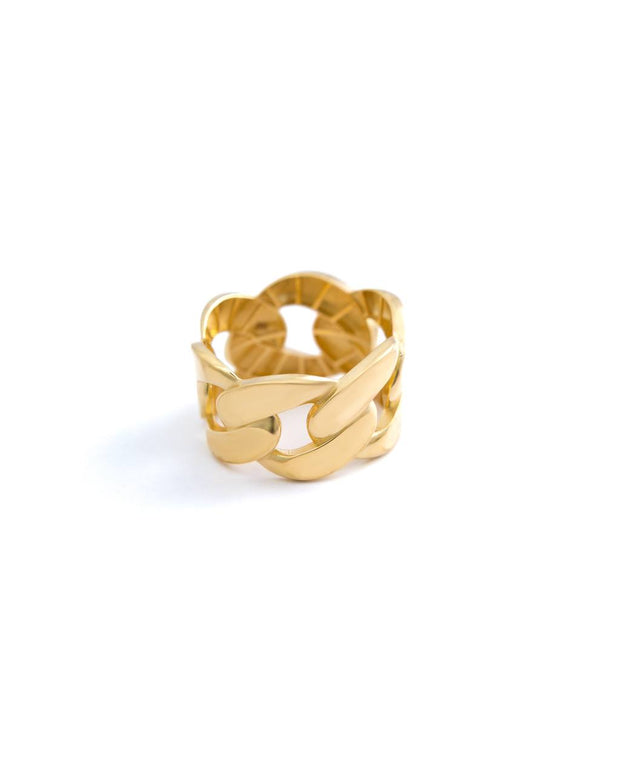 Polished 18K Yellow Gold Chain Link Band Ring