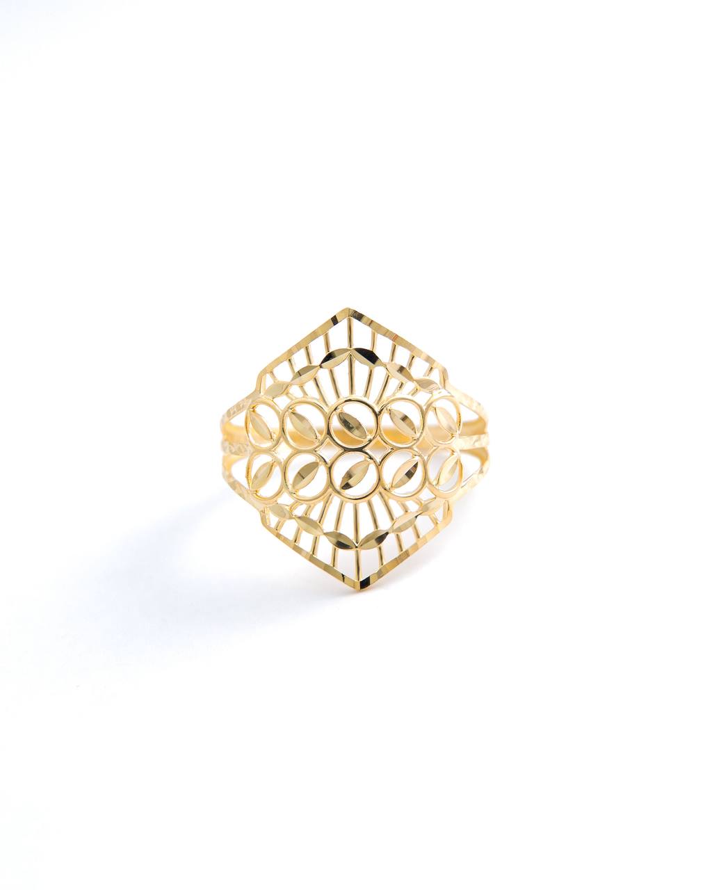 Polished 18K Yellow Gold Geometric Openwork Statement Ring