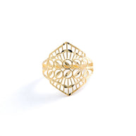 Polished 18K Yellow Gold Geometric Openwork Statement Ring