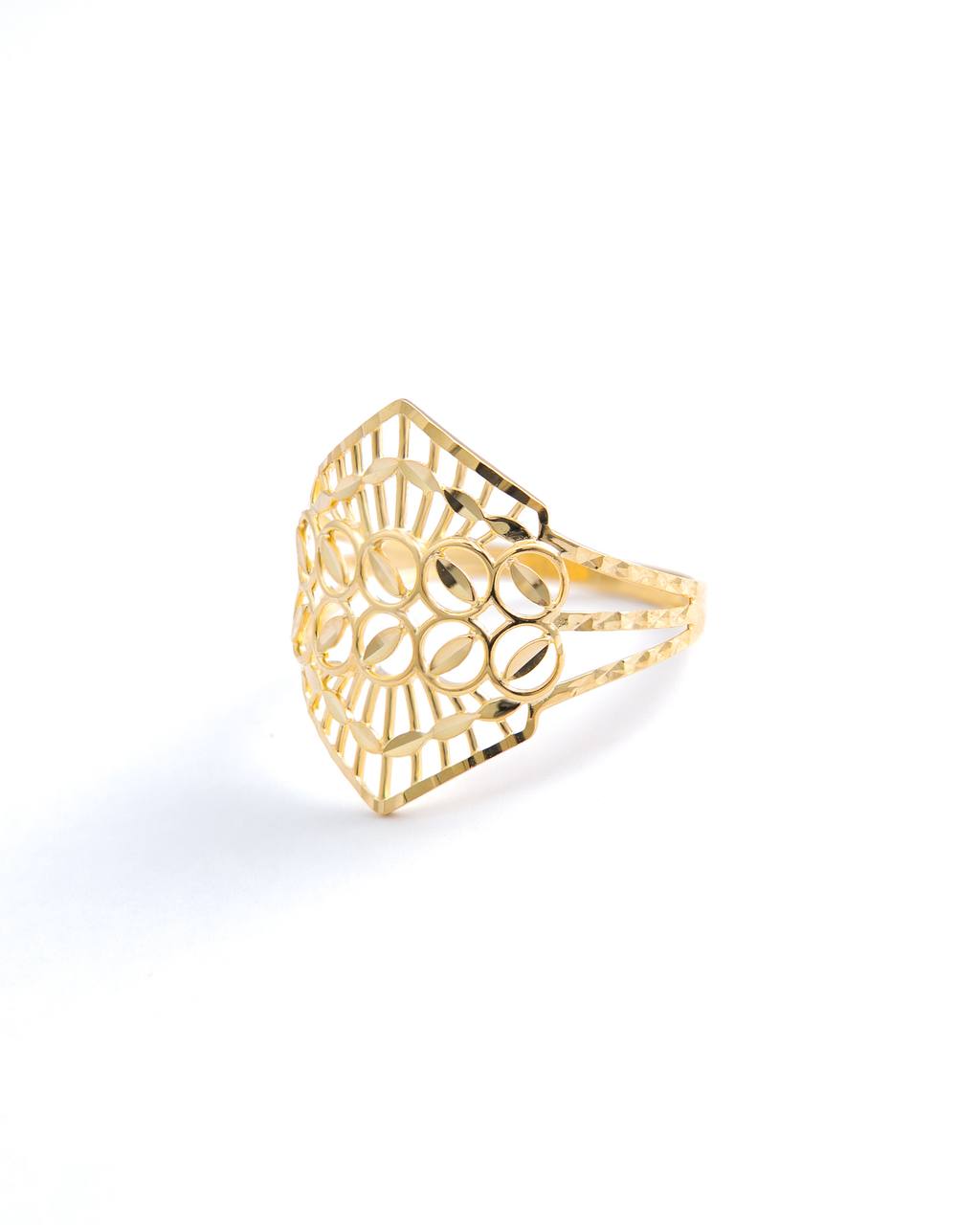 Polished 18K Yellow Gold Geometric Openwork Statement Ring