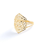 Polished 18K Yellow Gold Geometric Openwork Statement Ring
