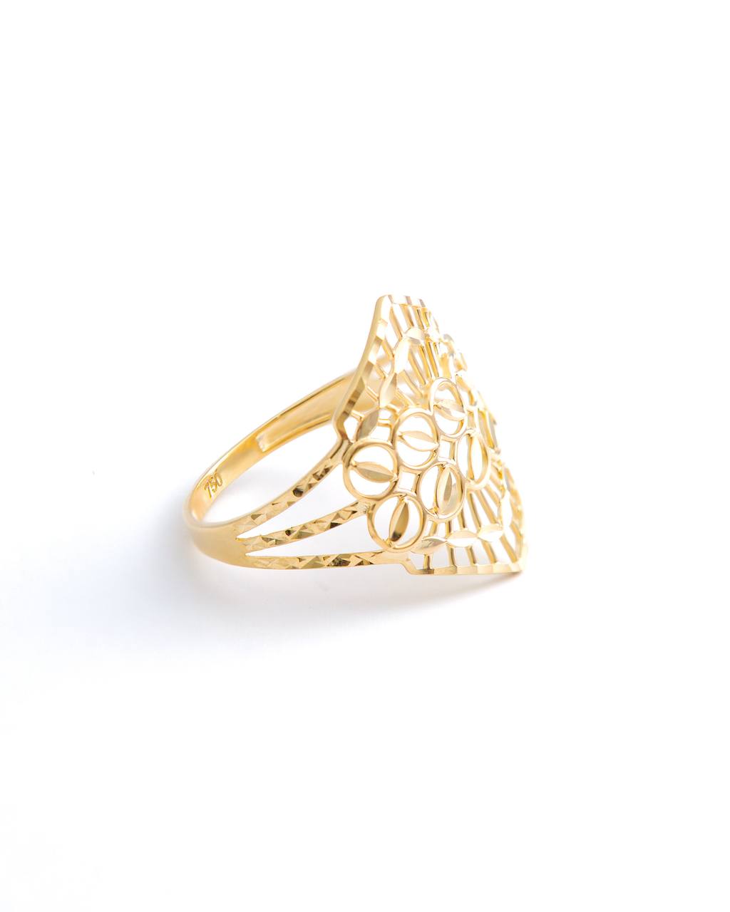 Polished 18K Yellow Gold Geometric Openwork Statement Ring