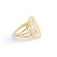 Polished 18K Yellow Gold Geometric Openwork Statement Ring