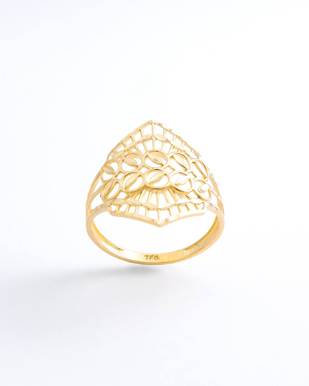 Polished 18K Yellow Gold Geometric Openwork Statement Ring