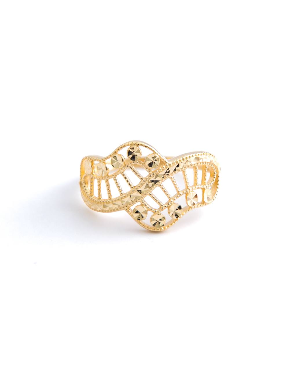 18K Yellow Gold Diamond-Cut Openwork Wave Band Ring
