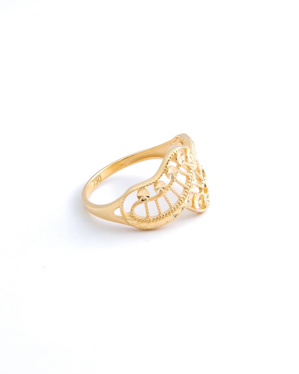 18K Yellow Gold Diamond-Cut Openwork Wave Band Ring