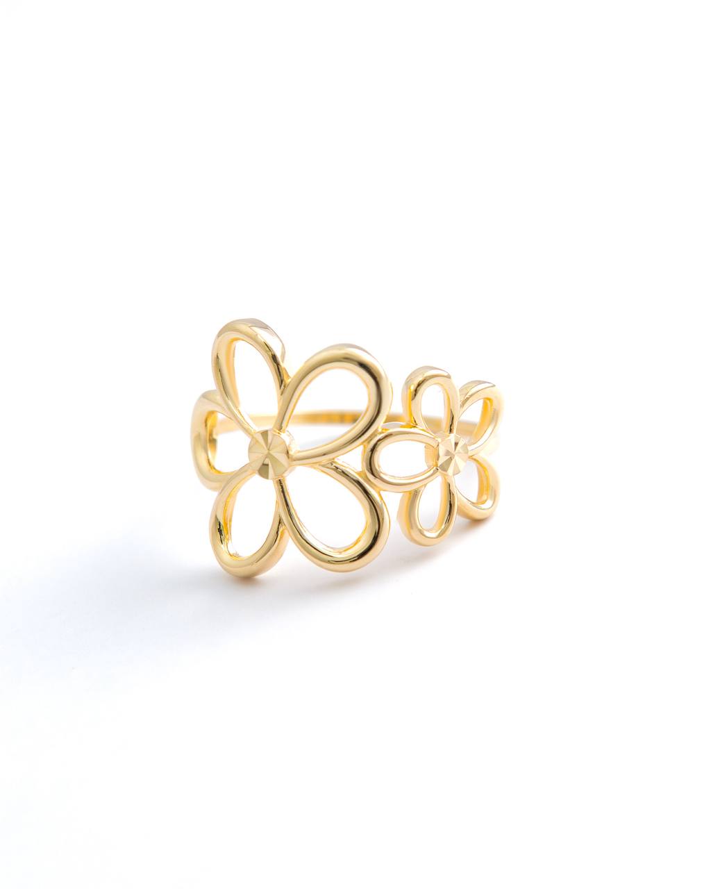 18K Yellow Gold Double Flower Openwork Ring