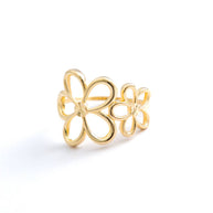 18K Yellow Gold Double Flower Openwork Ring