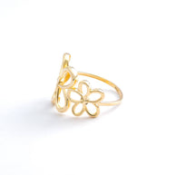 18K Yellow Gold Double Flower Openwork Ring