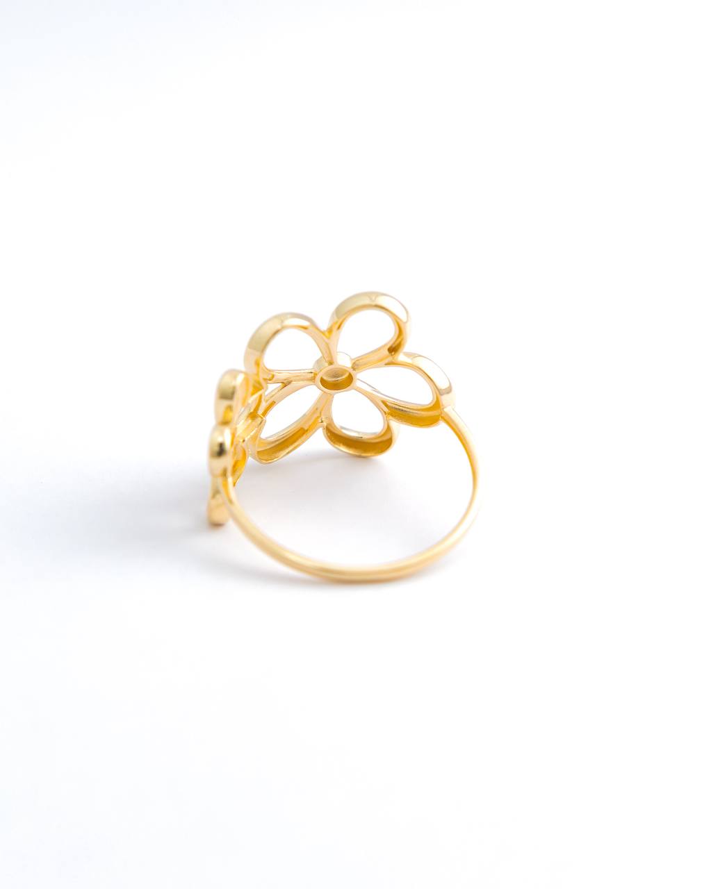 18K Yellow Gold Double Flower Openwork Ring