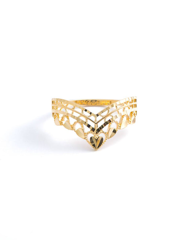 Yellow Gold Openwork Heart Motif Band Ring