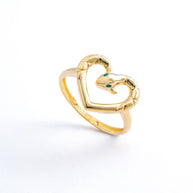 18K Yellow Gold Serpent Heart Ring with Emerald Eyes