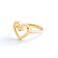 18K Yellow Gold Serpent Heart Ring with Emerald Eyes