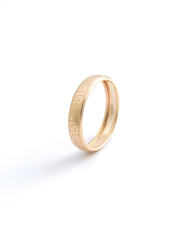18K Yellow Gold Greek Key Pattern Band Ring