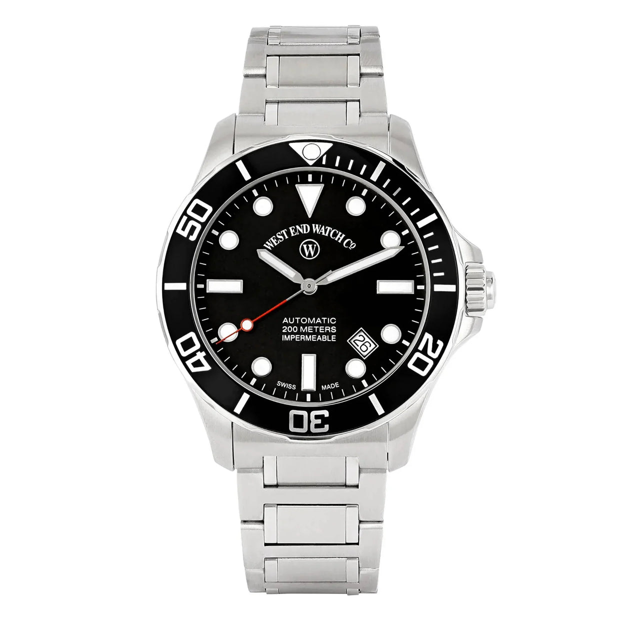 West End Impermeable Automatic Diver 6850.10.3333N-ALB Black Dial Stainless Steel Men's Watch