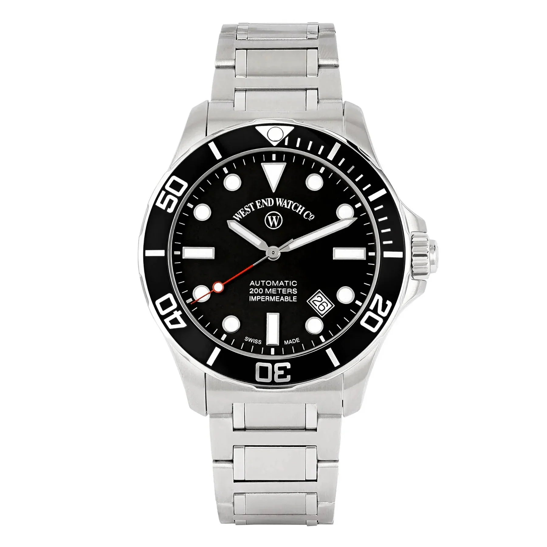 West End Impermeable Automatic Diver 6850.10.3333N-ALB Black Dial Stainless Steel Men's Watch